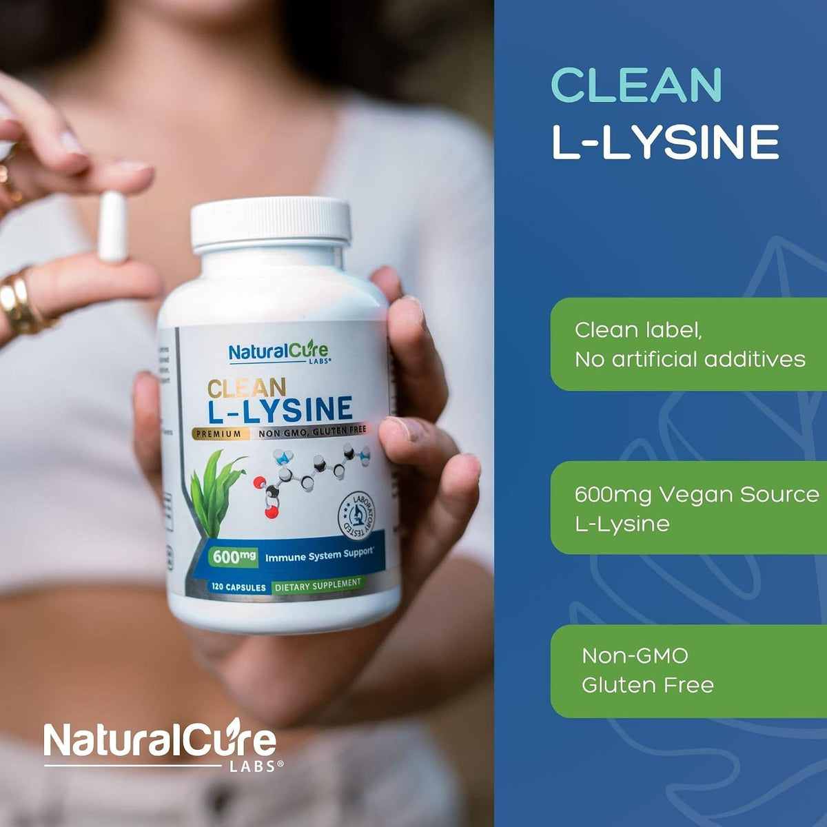 Palmara Health Clean L-Lisina 600mg, 120 Cápsulas | Vegano, No GMO y Sin Gluten – Image 4