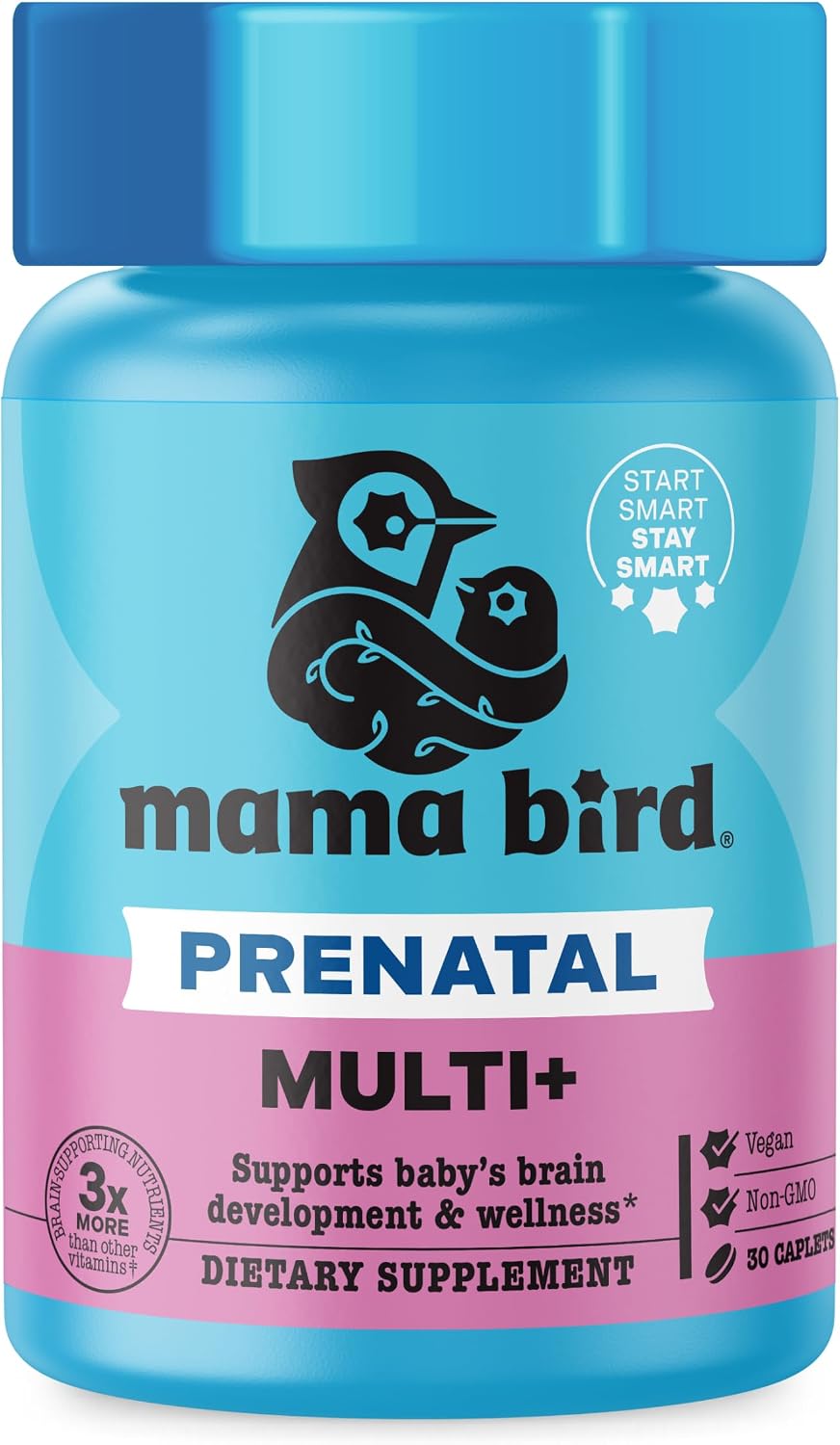 Mama Bird - Prenatal Multi+ (30 Cápsulas) - Vitaminas Prenatales con Metilfolato y Probióticos