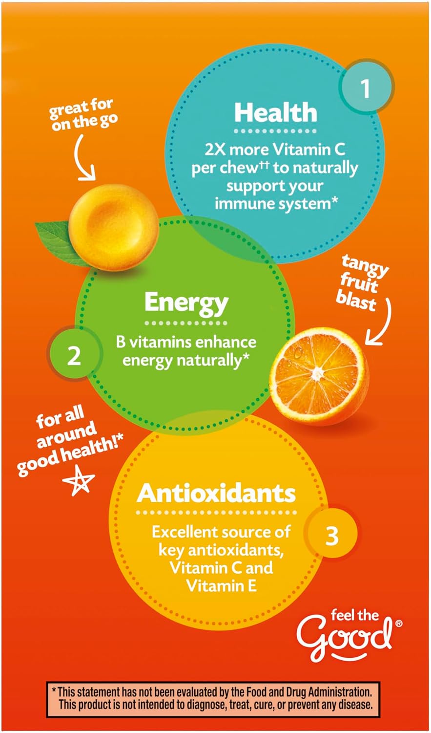 Emergen-C Chewables Vitamin C 1000 mg with B Vitamins and Antioxidants, Explosive Orange Flavor, 40 Count
