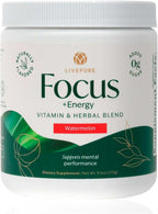 PURE Focus + Energy Mezcla para Bebida | Cafeína Natural y Antioxidantes | Apoya la Alerta y Energía | Sin Azúcar | 269 g | Sabor Sandía