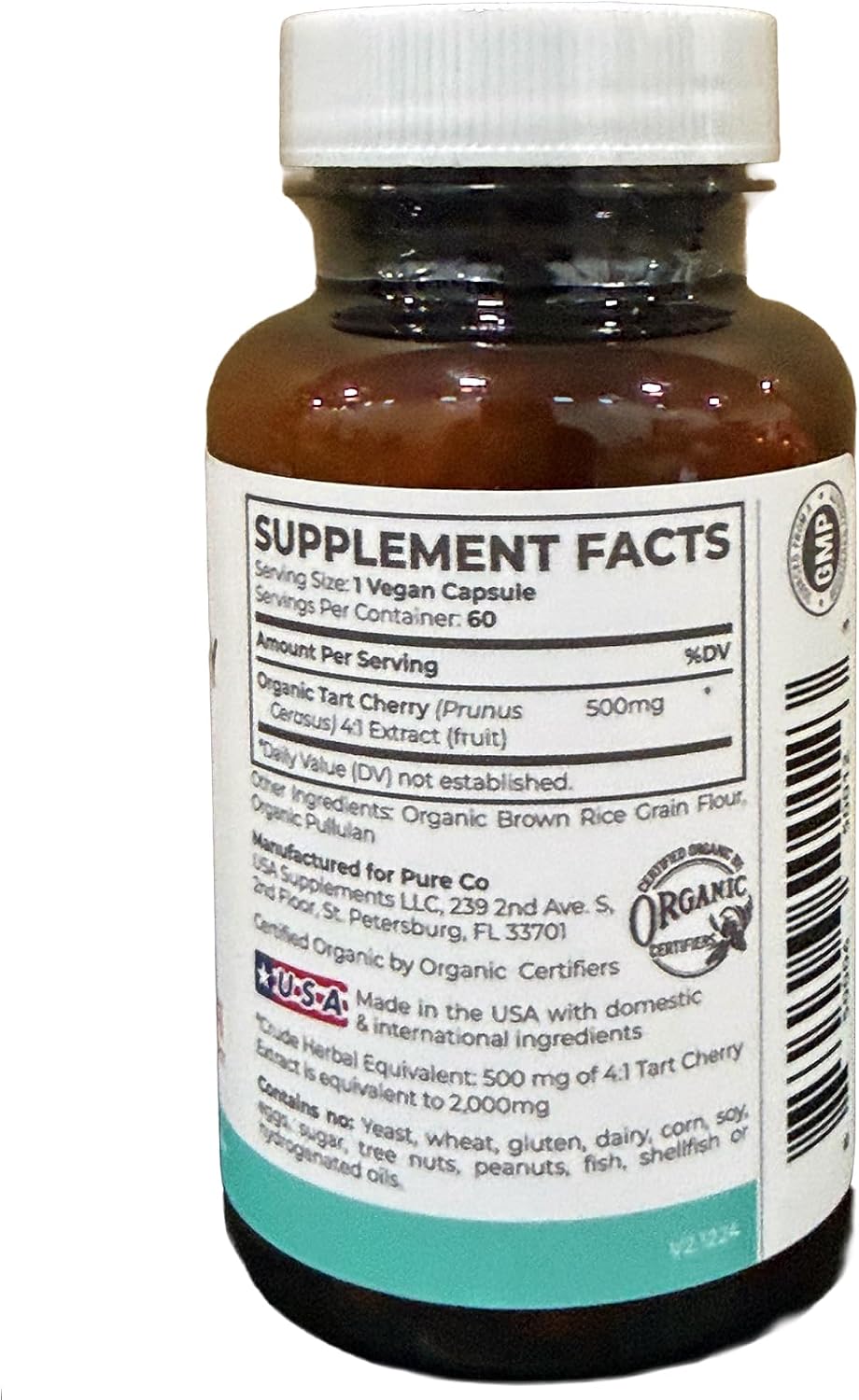 Cápsulas Orgánicas de Cereza Ácida 500mg Extracto 4:1 - 2 Meses de Suministro