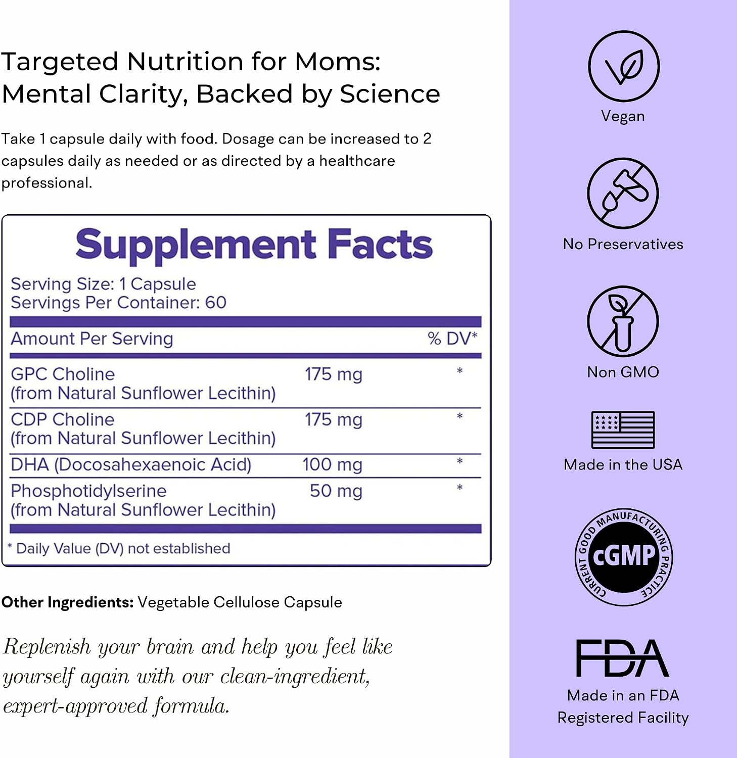 VitaminIQ Mommy Brain Postnatal - 60 Cápsulas - Salud Cognitiva, Estado de Ánimo y Energía