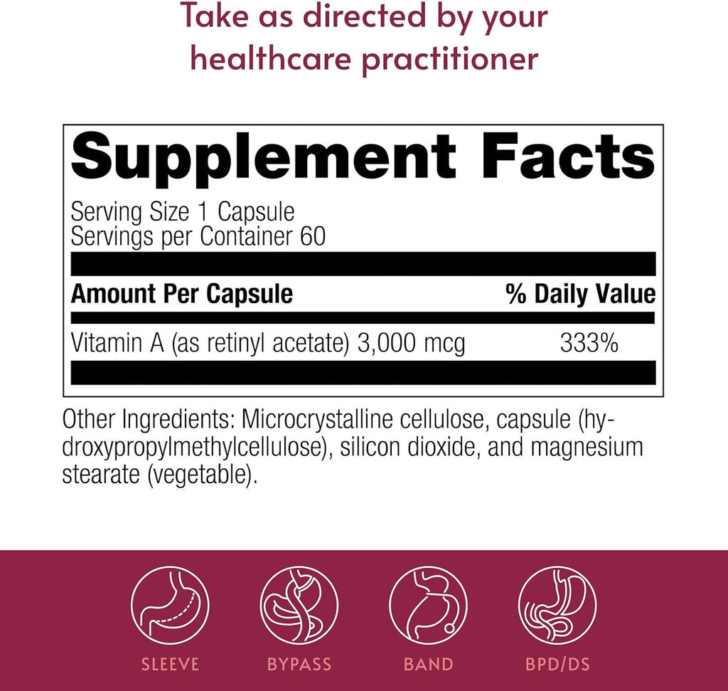 Bariatric Advantage Vitamina A 3.000 mcg - Mini Cápsulas Fácil de Digerir - Apoyo a la Salud Ocular* - 60 Cápsulas (Paquete de 2)