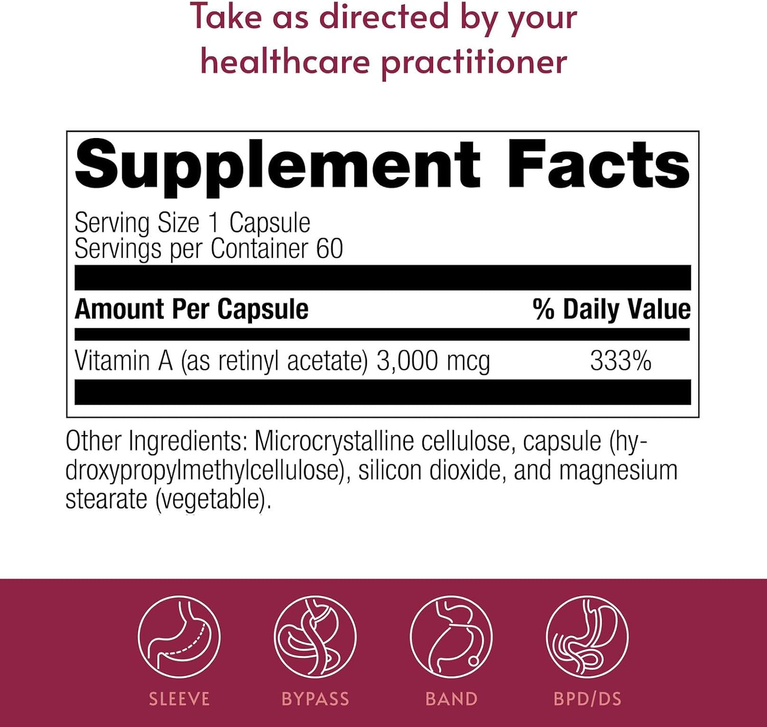 Bariatric Advantage Vitamina A 3.000 mcg - Mini Cápsulas Fácil de Digerir - Apoyo a la Salud Ocular* - 60 Cápsulas (Paquete de 2)