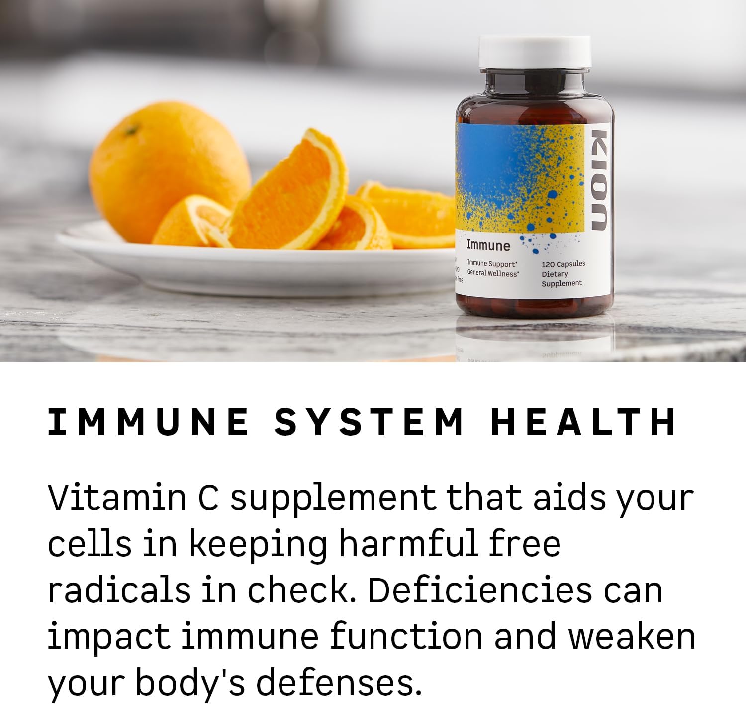 Kion Immune - Suplemento de Vitamina C y Zinc - 500 mg de Vitamina C (Ácido Ascórbico) y 10 mg de Zinc - 120 Cápsulas