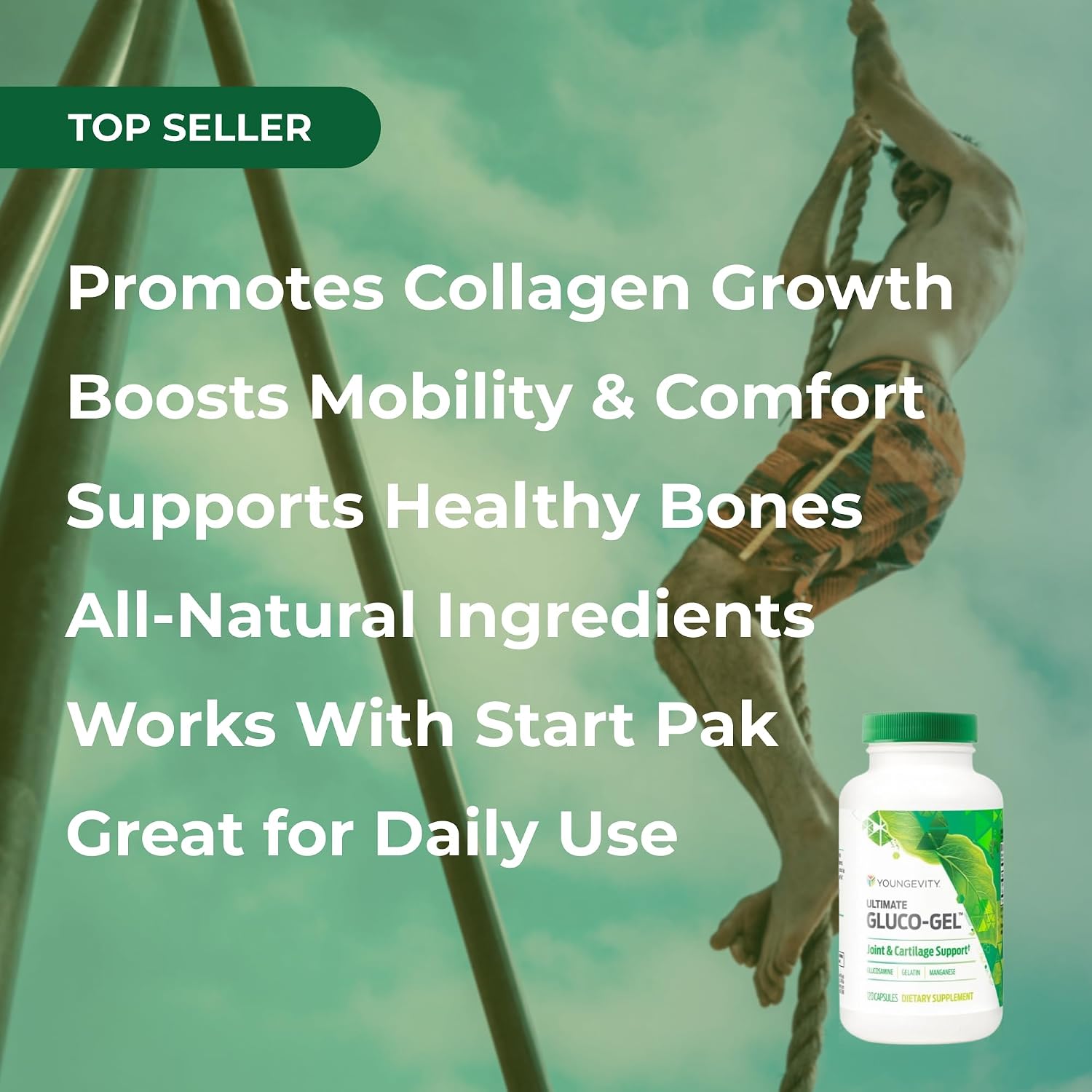 Youngevity Ultimate Gluco-Gel - For Tendons, Bones & Cartilage | Contains Glucosamine, Gelatin & Manganese | 120 Capsules | 1 Bottle