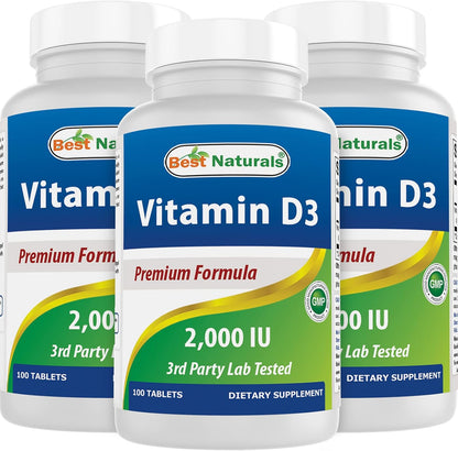 Best Naturals Vitamina D3 2000 UI (50 mcg) - 100 Comprimidos (Pack de 3) – Image 1