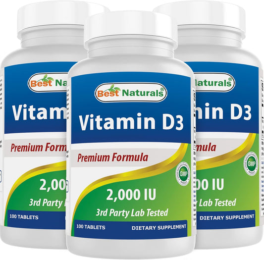 Best Naturals Vitamina D3 2000 UI (50 mcg) - 100 Comprimidos (Pack de 3)