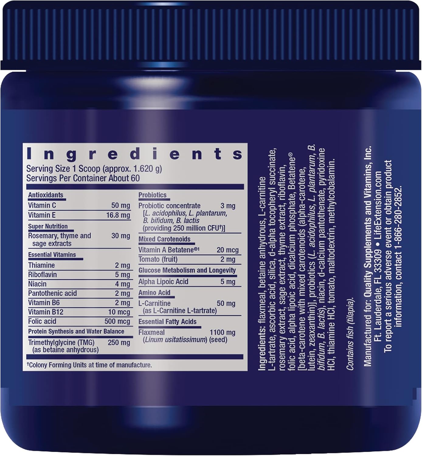 Life Extension Dog Mix - Multivitamínico y Suplemento para Perros con Probióticos, L-Carnitina y Vitaminas, Sin OGM, 60 Dosis