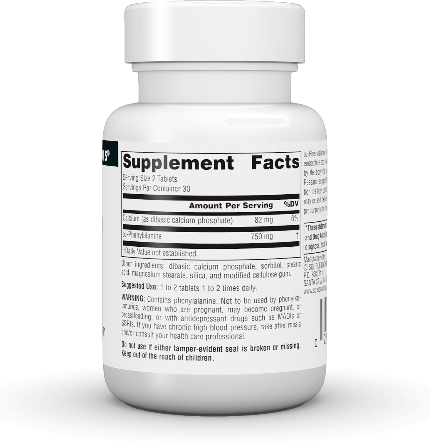 Source Naturals DLPA DL-Fenilalanina, 375 mg - 60 Tabletas