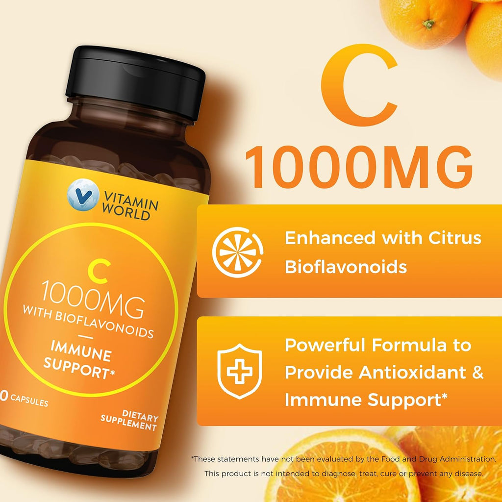 Vitamin World Vitamina C 1000 mg con Bioflavonoides, 100 Cápsulas