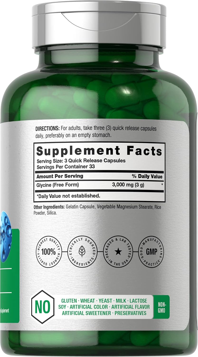 Horbäach Glicina 3000mg | 100 Cápsulas | No-GMO, Sin Gluten