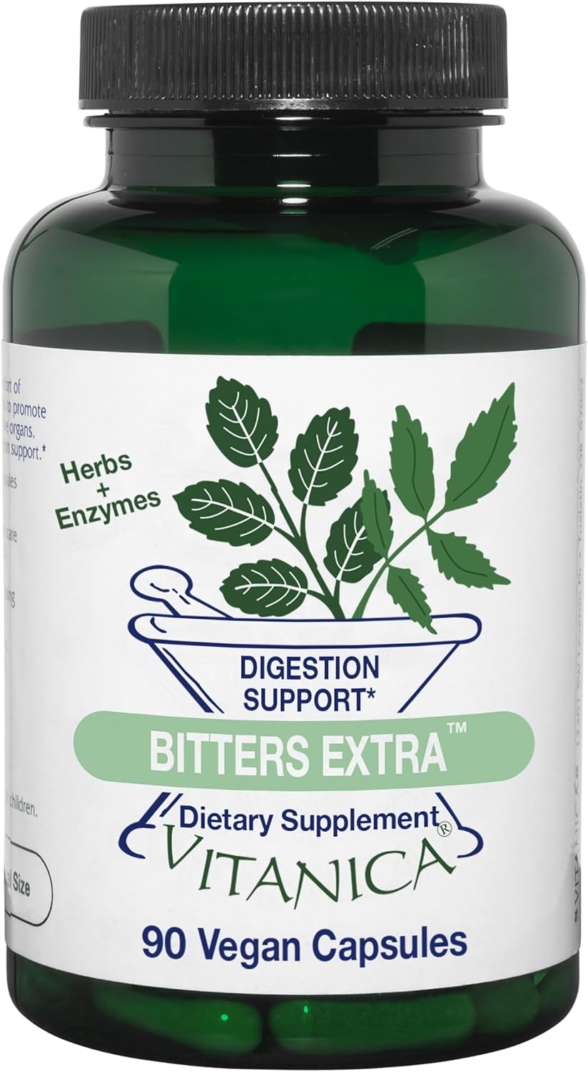 Vitanica Bitters Extra - Digestive Supplement with Dandelion, Enzymes, and Ginger - 30 Capsules