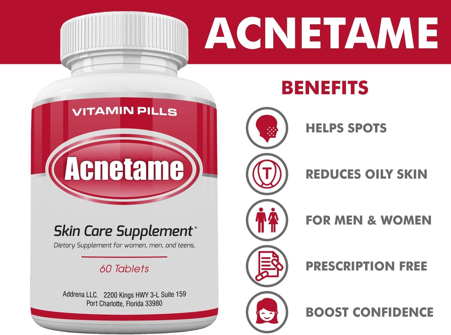 Acnetame Acne Pills 2 Pack 120 Cápsulas - Suplemento Vitamínico para el Acné