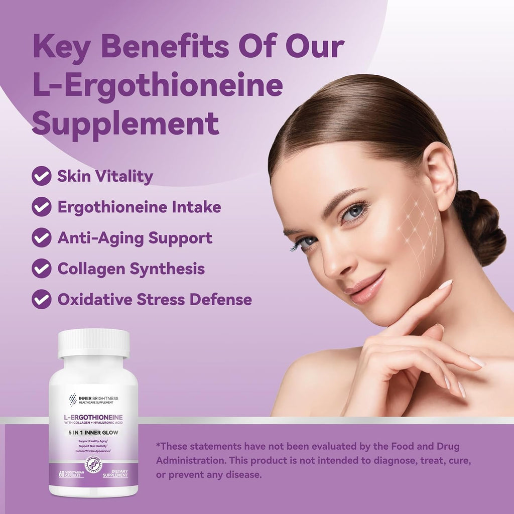Inner Brightness L-Ergothioneine con Ácido Hialurónico y Colágeno, 60 Cápsulas