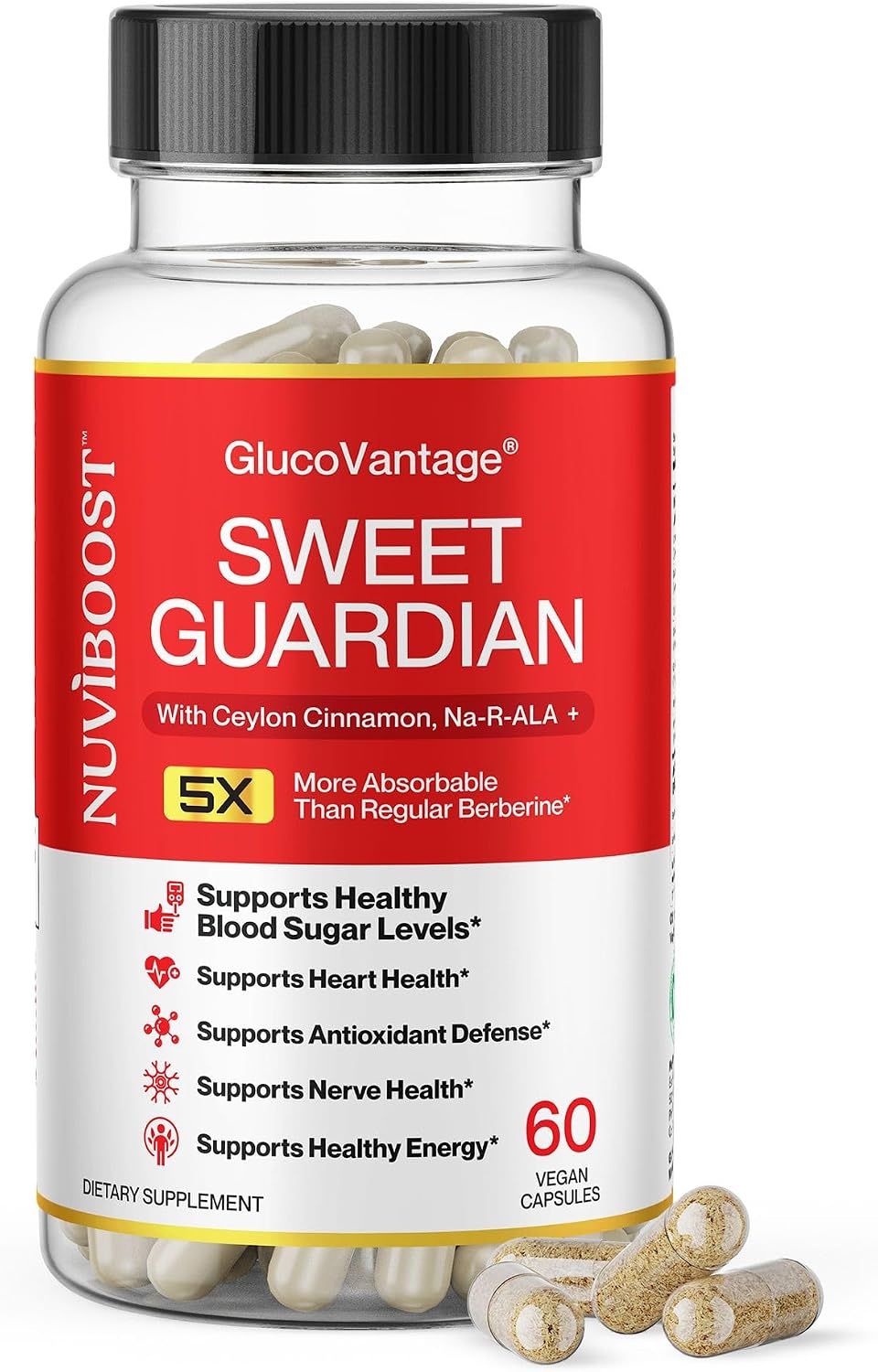 NUVIBOOST Super Dihydroberberine (GlucoVantage®) 200mg con Canela de Ceilán, Ácido Alfa Lipoico, Selenio, Gymnema Sylvestre, Benfotiamina - 60 Cápsulas