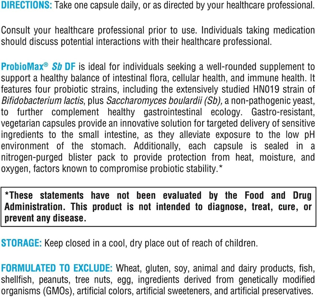 XYMOGEN ProbioMax Sb 35B - 35 Mil Millones UFC Probiótico para la Salud Digestiva - Saccharomyces Boulardii - Vegetal, No-GMO y Sin Gluten - 30 Cápsulas