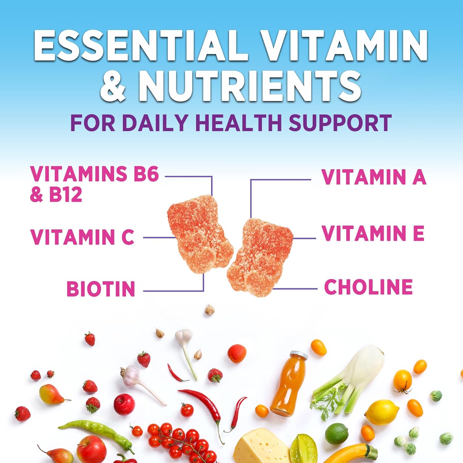 Multivitamin Gummies para Adultos - Multivitamínico Completo en Gominolas para Mujeres y Hombres - Vitaminas A, C, D, E, B12 y Zinc - 60 Gominolas Vegetarianas
