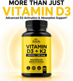 HerbaMe Vitamina D3 5000 UI + K2 con Magnesio Bisglicinato | Salud Ósea, Muscular e Inmune | 90 Cápsulas