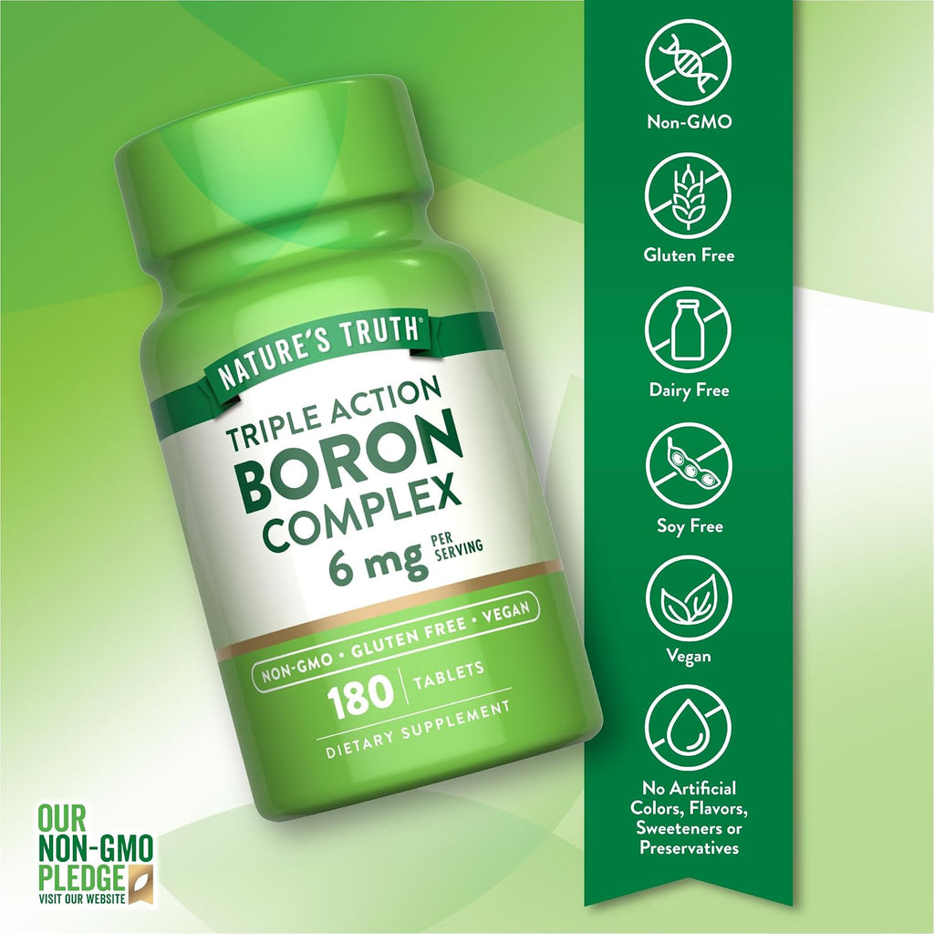 Nature's Truth Complejo de Boro Triple Acción, 6 mg, 180 Comprimidos Veganos