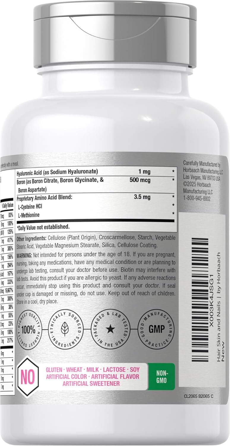 Horbäach Hair Skin & Nails Vitamin Supplement | 150 Coated Caplets | Formula with Biotin and Collagen | Non-GMO & Gluten Free