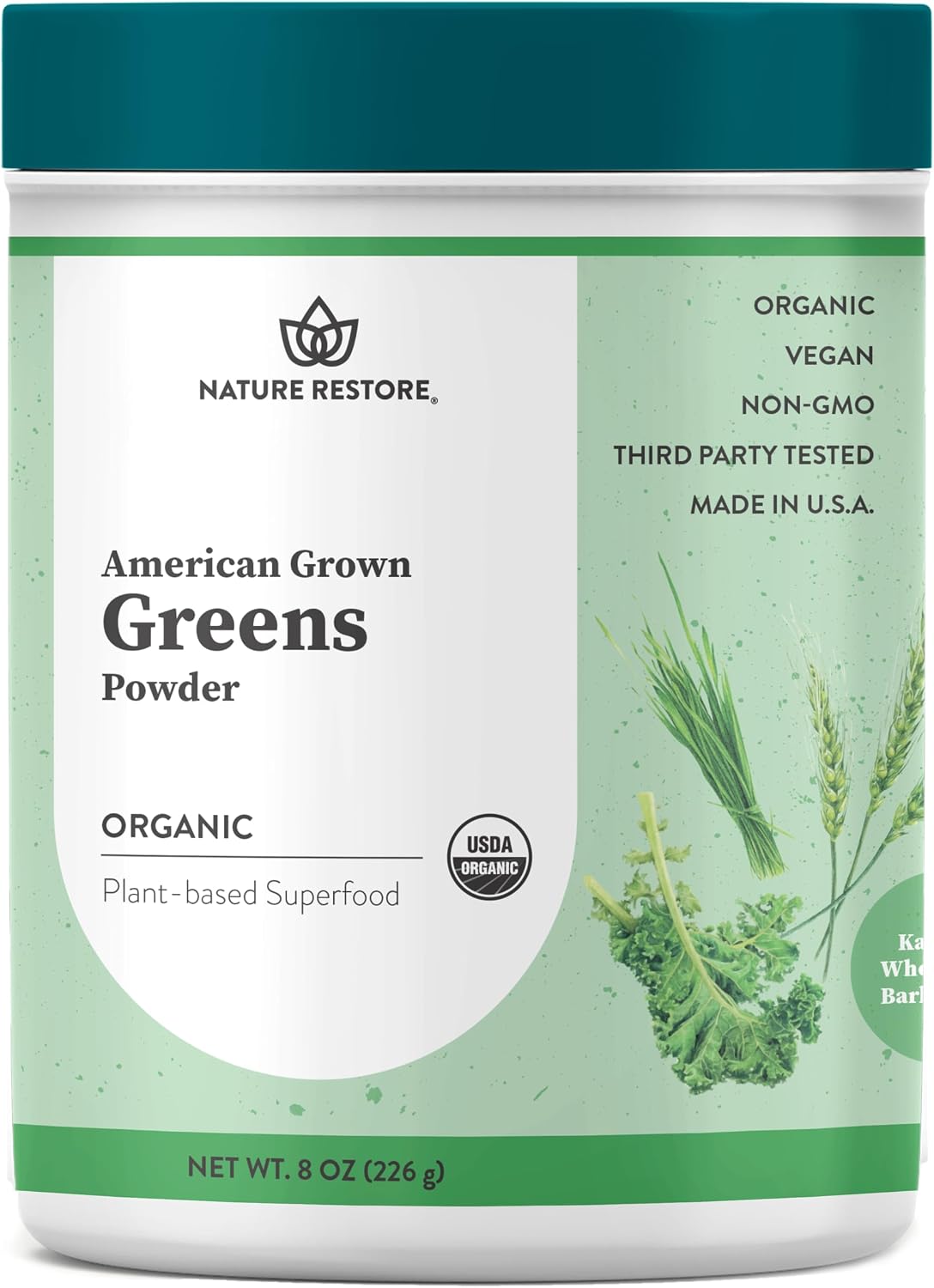 Nature Restore Organic Greens Powder - Mezcla de col rizada, trigo y cebada ecológicos (227 g)