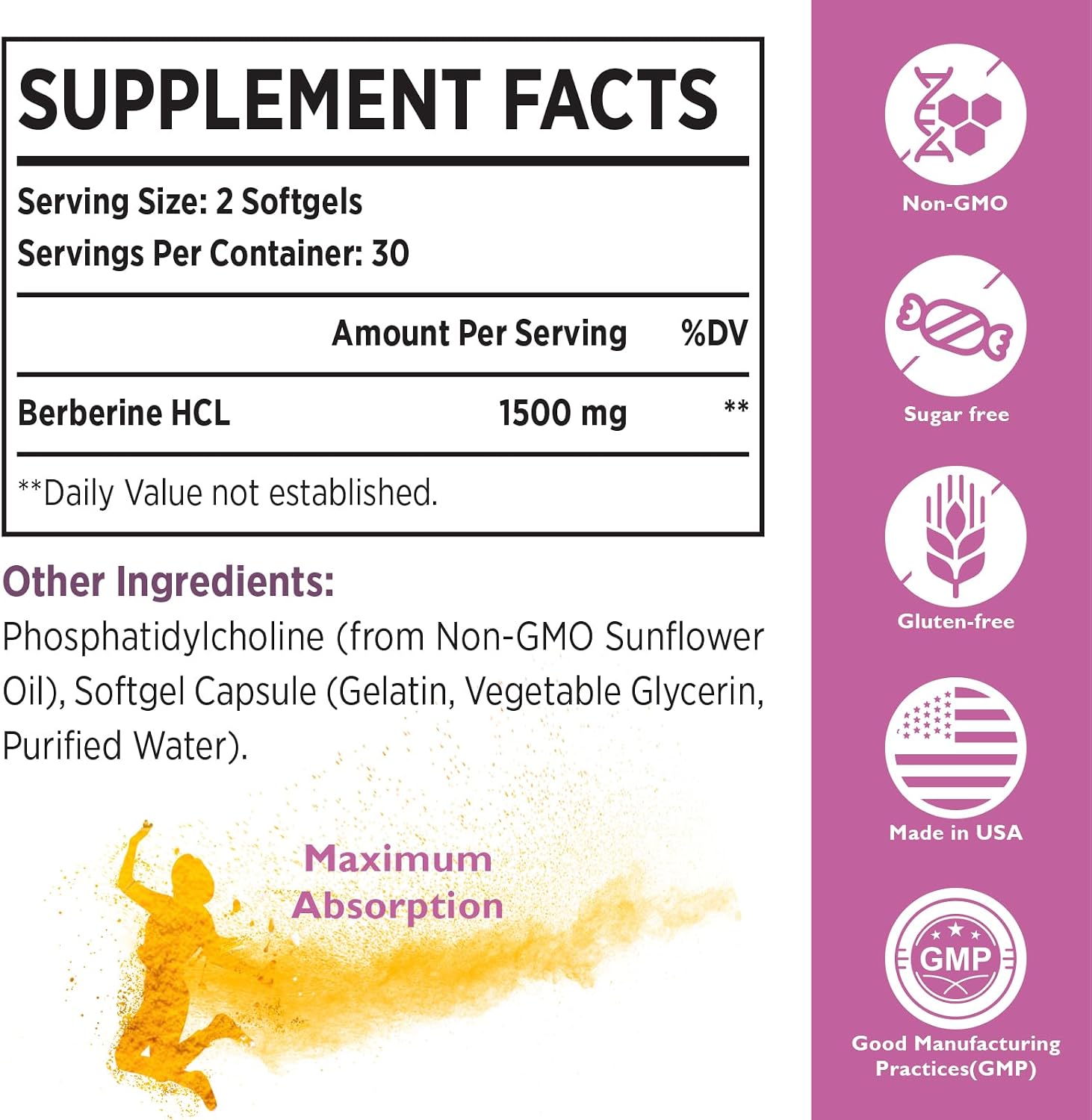 KoNefancy Berberina HCL 1500mg - Cápsulas Liposomales de Alta Biodisponibilidad, Sin OGM, Sin Azúcar, 60 Cápsulas