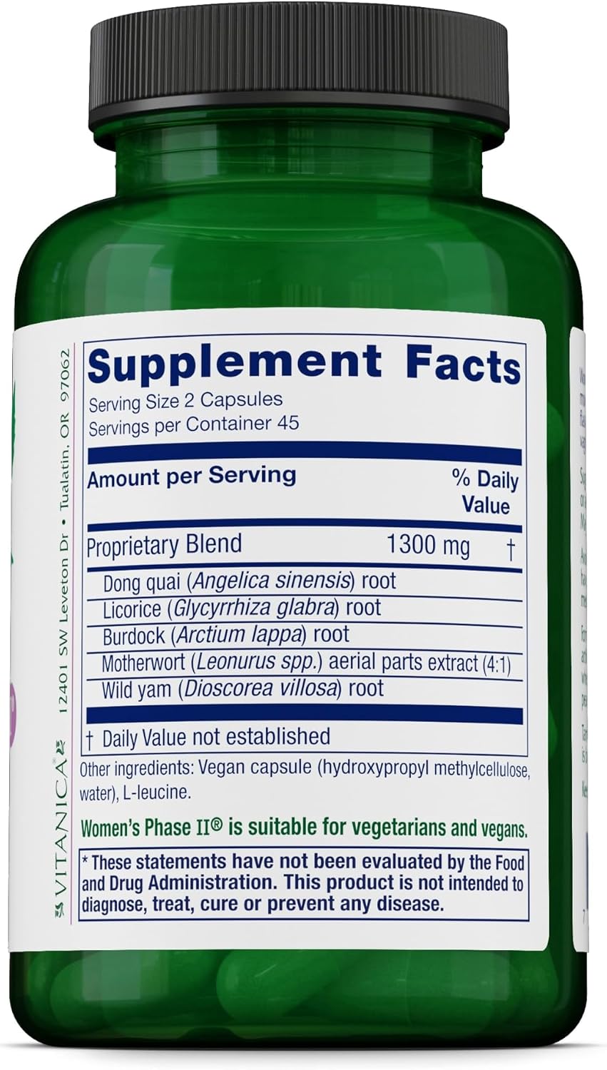 Vitanica Women's Phase II, Menopause Support, Vegan, 90 Cápsulas