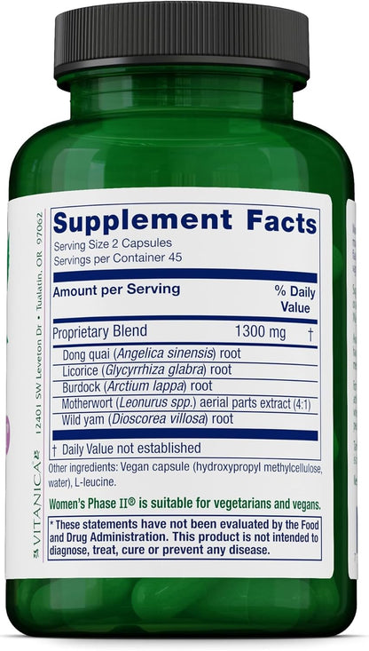 Vitanica Women's Phase II, Menopause – Dong quai (Angelica sinensis): conocido como el 'ginseng femenino', usado – Image 2