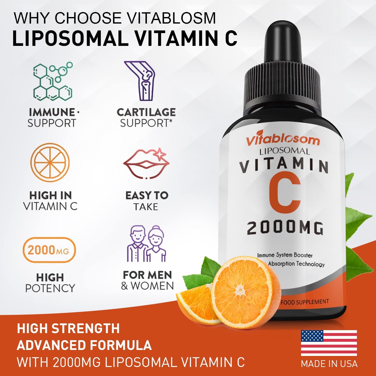 Vitablosom Vitamina C Liposomal 2000mg Líquido para Adultos - 2 Frascos de 60ml
