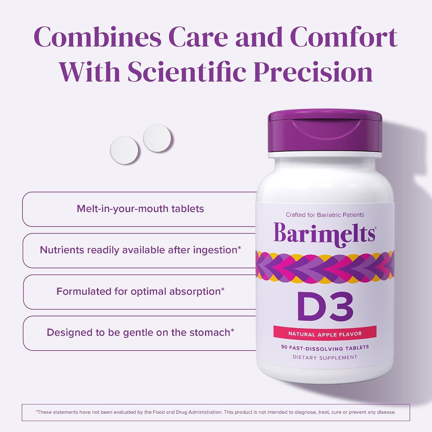 BariMelts Vitamina D3 5000 IU, 90 Tabletas de Disolución Rápida con Sabor Natural a Manzana