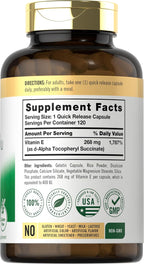 Carlyle Dry Vitamin E 400 UI | 120 Cápsulas | D-Alfa Tocoferilo | Fórmula de Alta Potencia | No-GMO y Sin Gluten