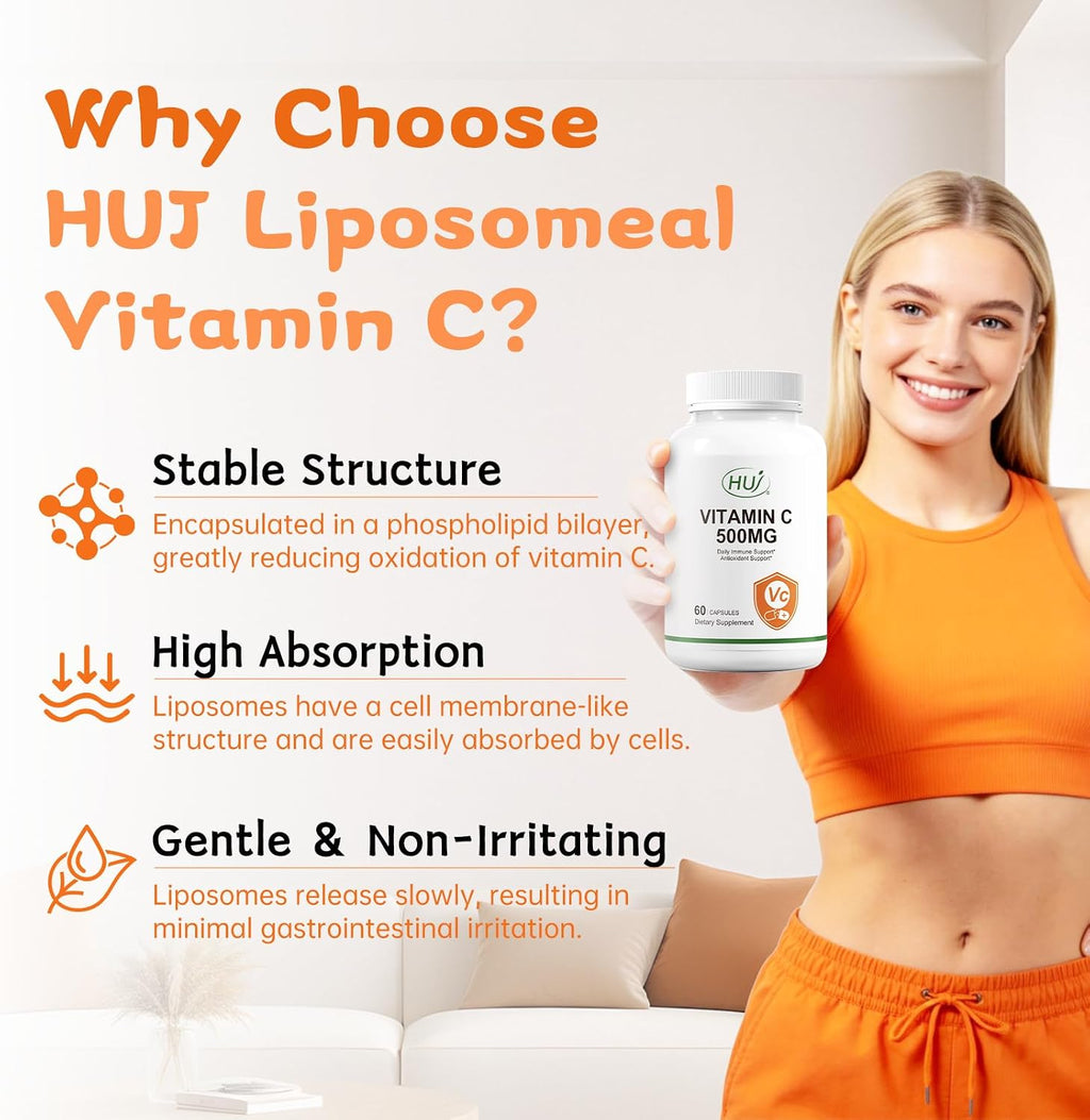 HUJ Vitamina C 500mg, Apoyo Inmunológico y Antioxidante, 60 Cápsulas