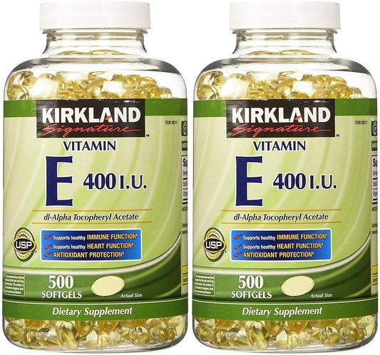 Kirkland Signature Vitamina E 400 UI, 500 Cápsulas (Paquete de 2)