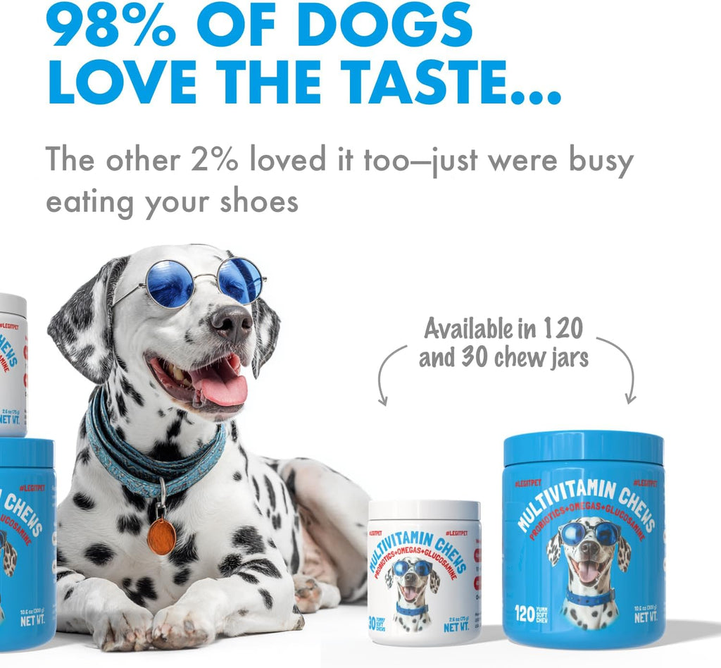 LEGITPET Multivitaminas para Perros - 30 Masticables con Glucosamina, Condroitina, Probióticos y Omega-3