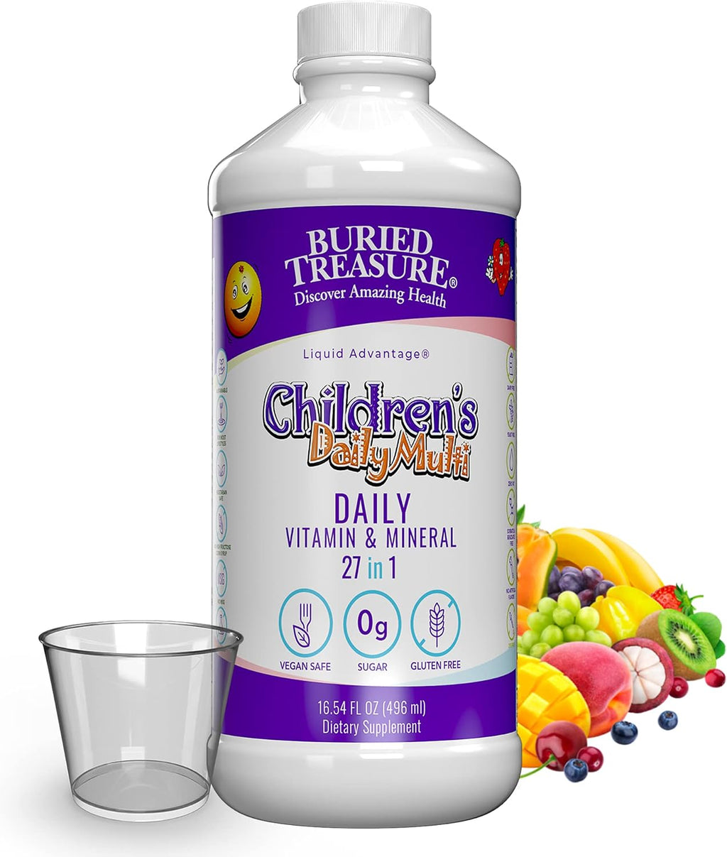 Buried Treasure Children's Daily Multi Multivitamínico Líquido para Niños, 473 ml con Vaso Dosificador