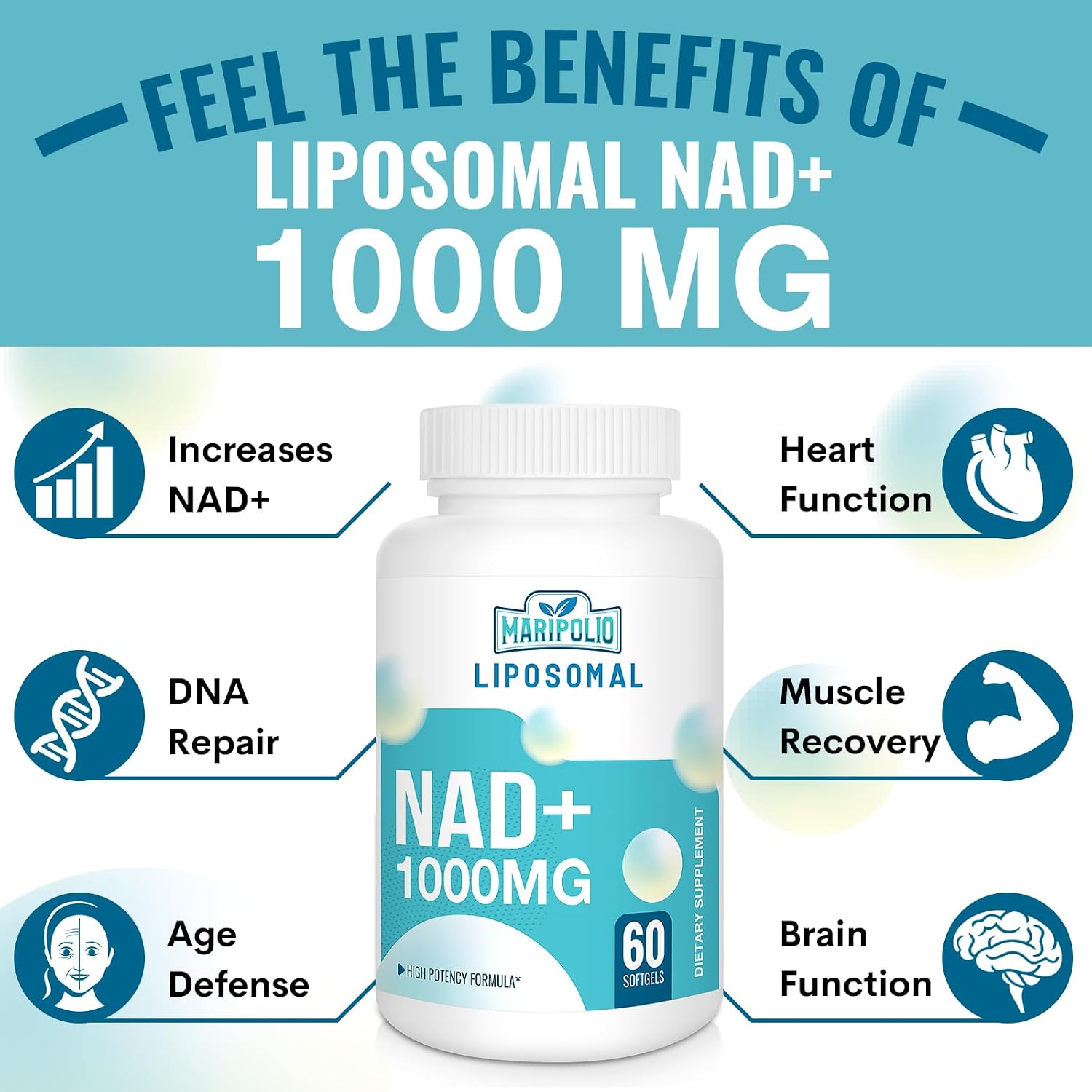Liposomal NAD+ 1000 mg - Suplemento de NAD+ con Alta Biodisponibilidad - 60 Cápsulas Blandas