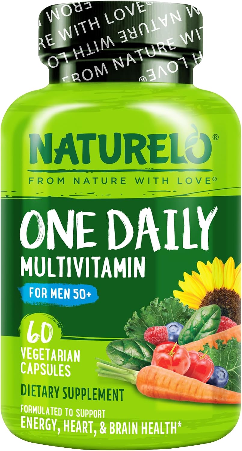 NATURELO Multivitamínico para Hombres 50+ - Complejo Diario con Vitaminas, Minerales y Alimentos Orgánicos, 120 Cápsulas Vegetales