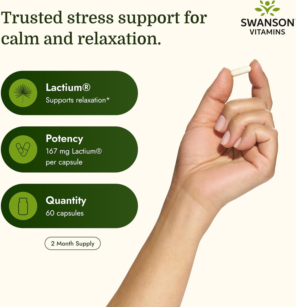 Swanson Women's Anti-Stress Formula (Lactium) - Ayuda a Contrarrestar el Estrés, Promueve la Relajación y el Sueño Reparador - 60 Cápsulas, 167mg