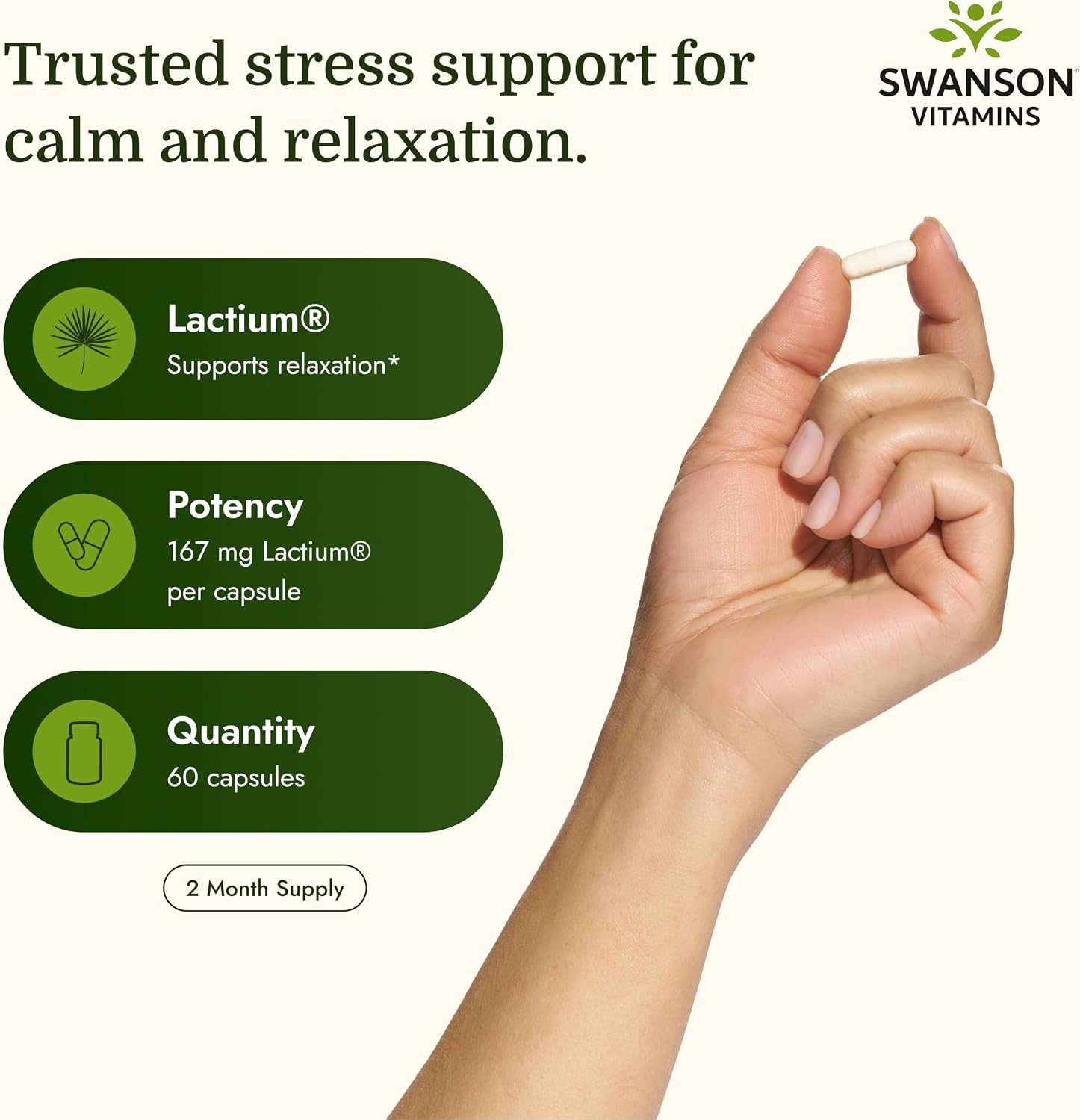Swanson Women's Anti-Stress Formula (Lactium) - Ayuda a Contrarrestar el Estrés, Promueve la Relajación y el Sueño Reparador - 60 Cápsulas, 167mg