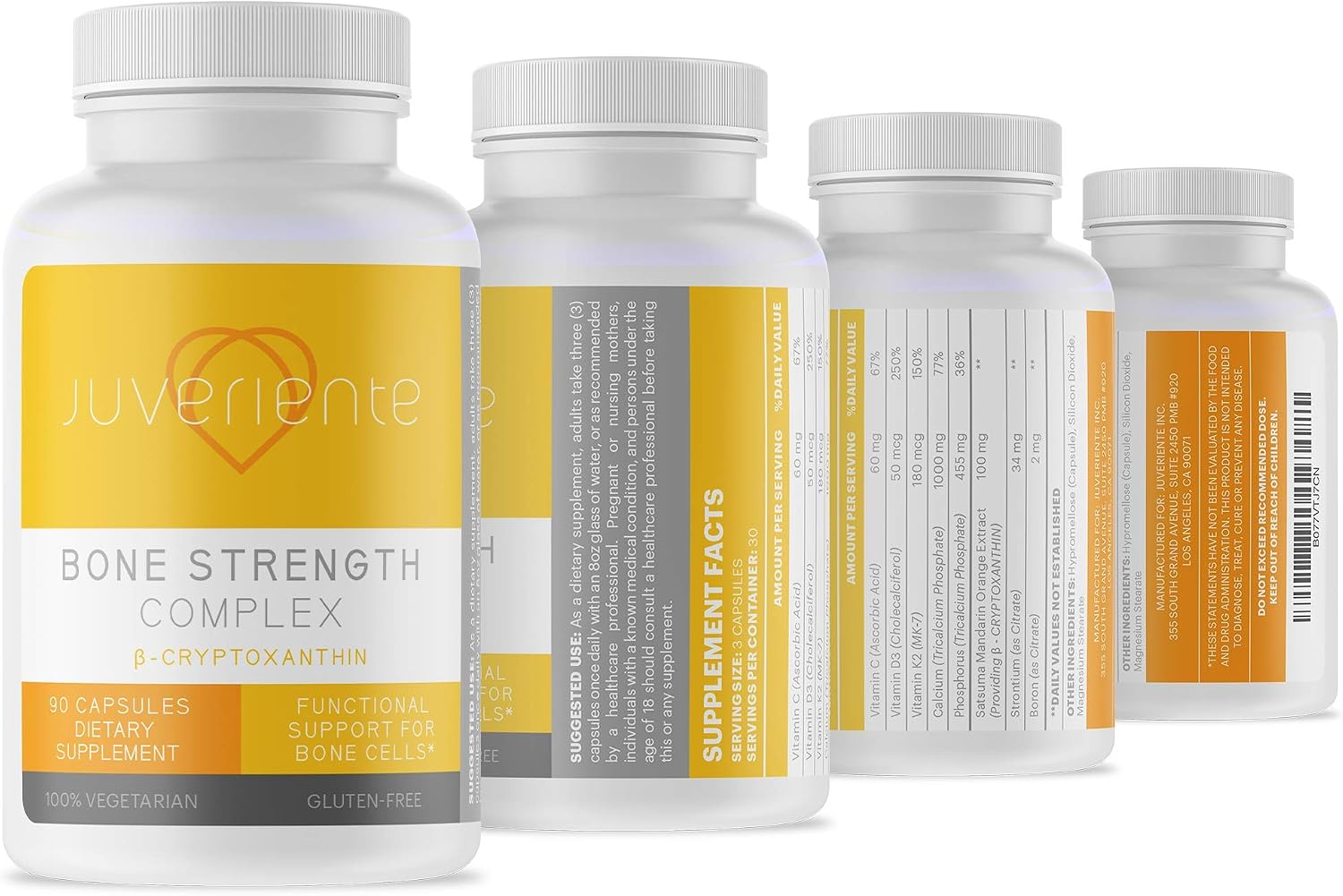 Bone Strength Complex – Complemento Óseo con Vitamina C, D3, K2, Calcio, Fósforo, Estroncio, Boro y β-Criptoxantina | 90 Cápsulas