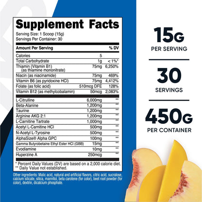 Nutricost Stim-Free Pre-Workout - Pre-entreno sin estimulantes, 30 dosis (Peach Mango) – Image 2