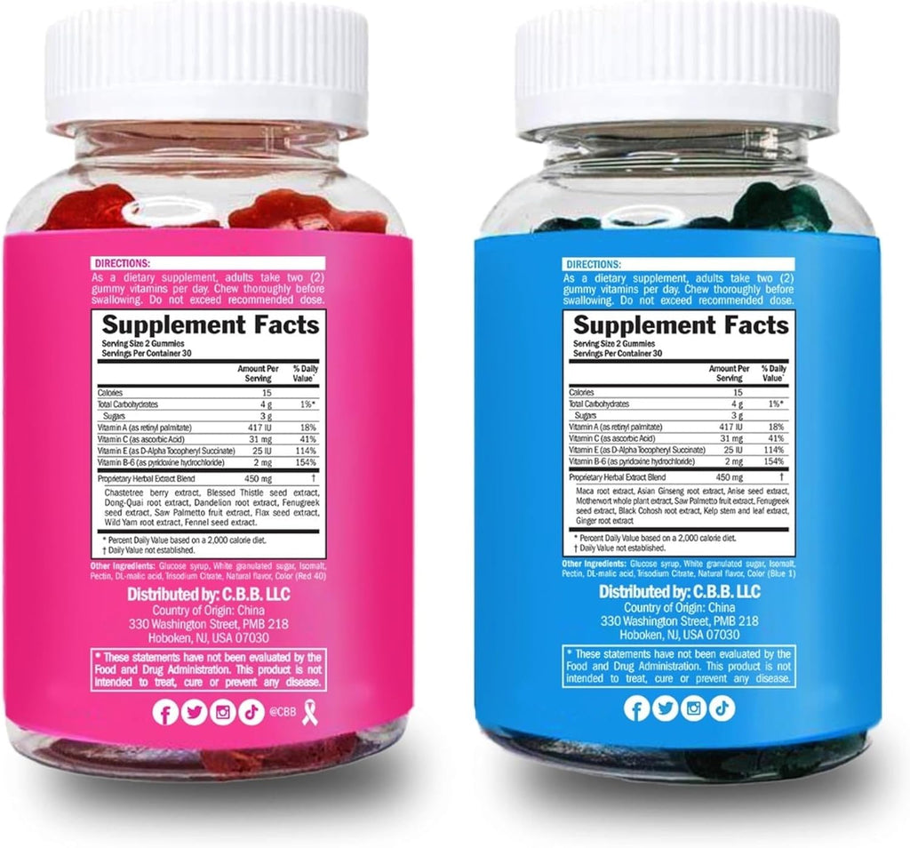Curvy Body Bears CBB Women’s Multivitamin Gummies Top & Peach Support Combo Pack | 120 Gominolas (2 Frascos)