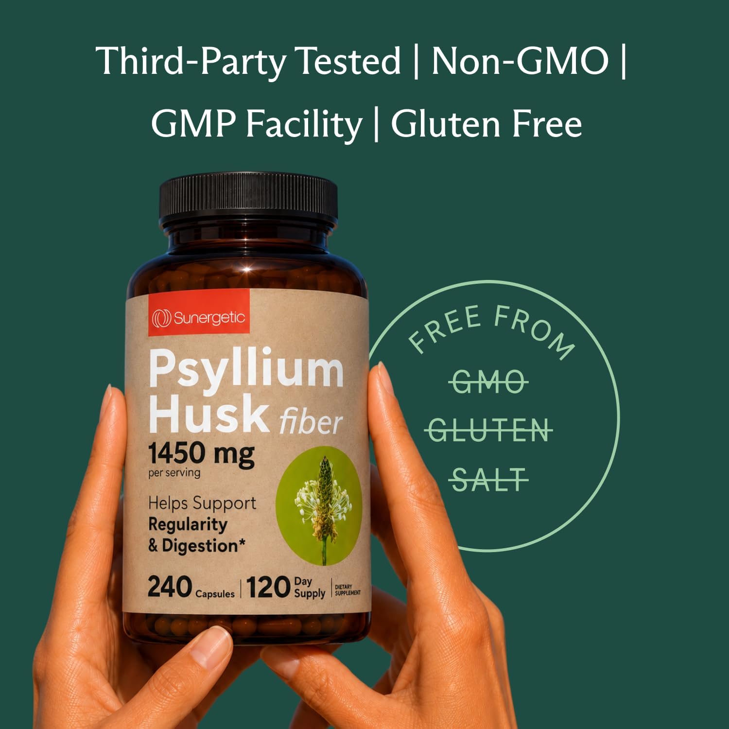 Sunergetic Psyllium Husk 1450mg – 240 Cápsulas de Fibra Soluble