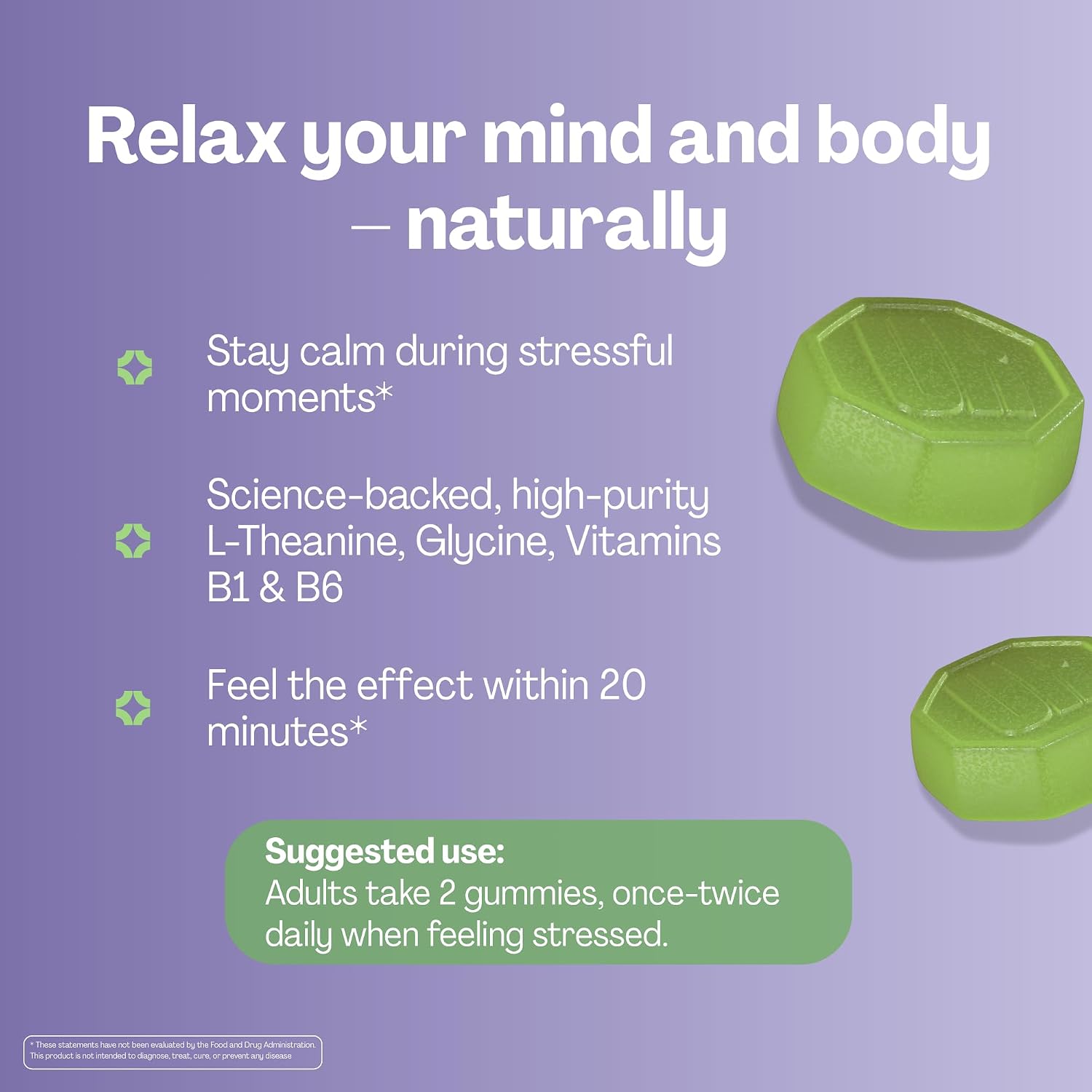 URVI® Neuro Gummies – 500mg Glicina, 150mg L-Teanina, Vitaminas B1 y B6 – Sin Cafeína ni Azúcar – Sabor Té Verde y Manzana – 60 Gominolas