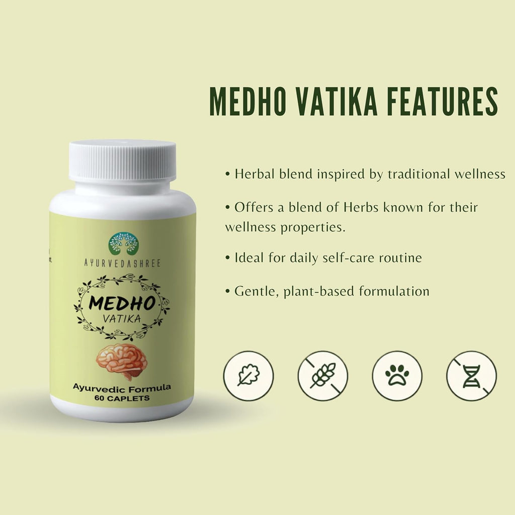 Ayurvedashree Medho Vatika 60 Comprimidos - Suplemento Herbal con 8 Hierbas Ayurvédicas