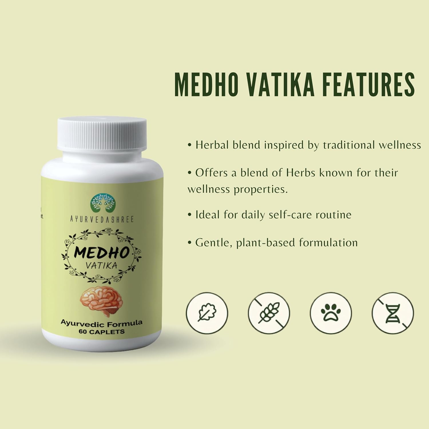Ayurvedashree Medho Vatika 60 Comprimidos - Suplemento Herbal con 8 Hierbas Ayurvédicas