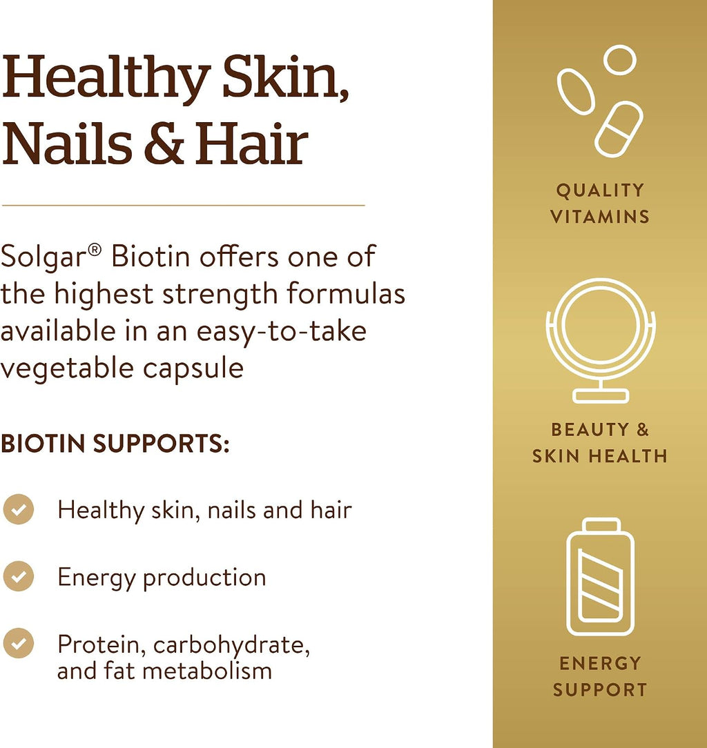 Solgar Biotin 10000 mcg Vegetable Capsules - High Potency - Vegan, Gluten Free - 120 Capsules