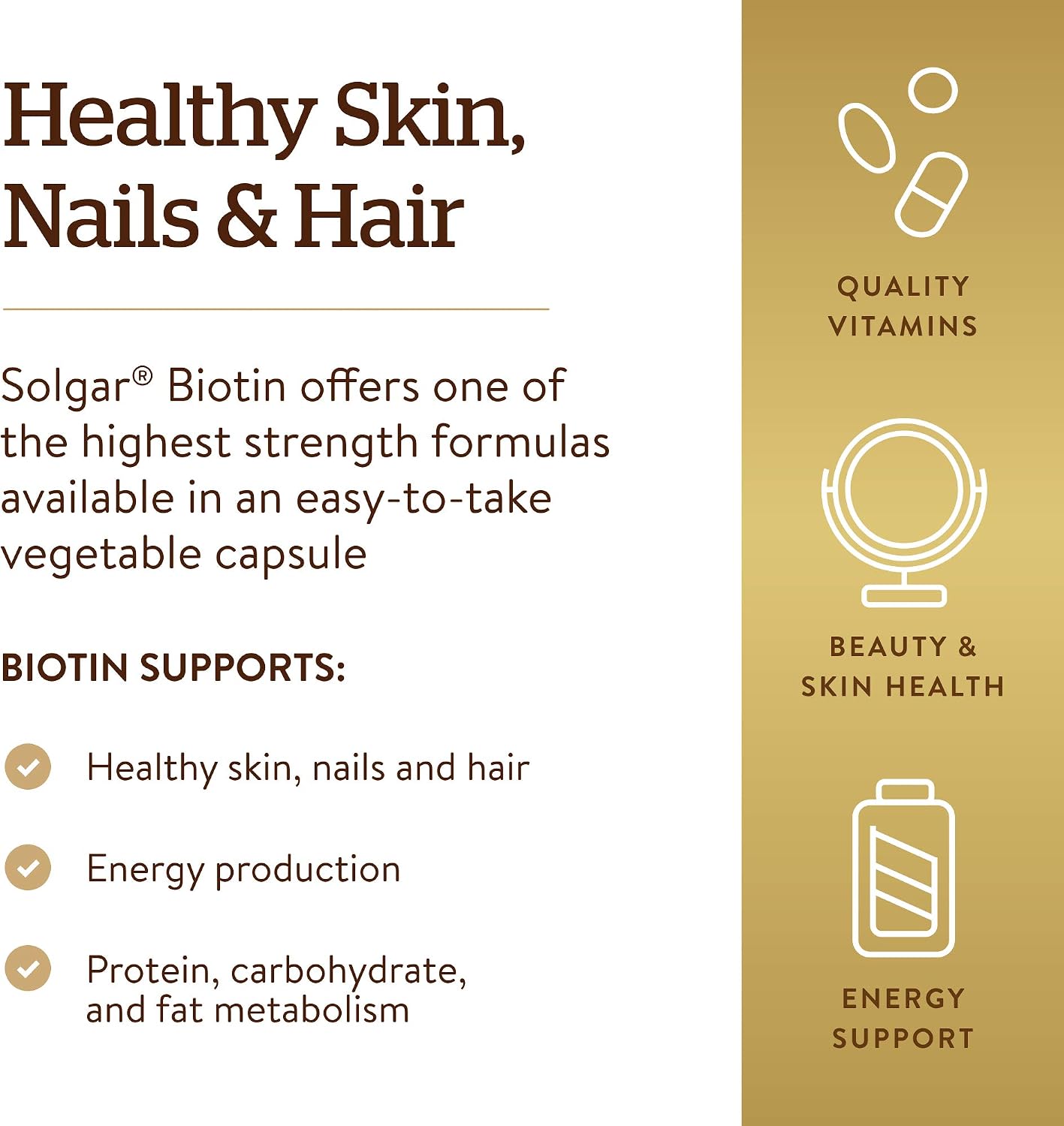 Solgar Biotin 10000 mcg Vegetable Capsules - High Potency - Vegan, Gluten Free - 120 Capsules