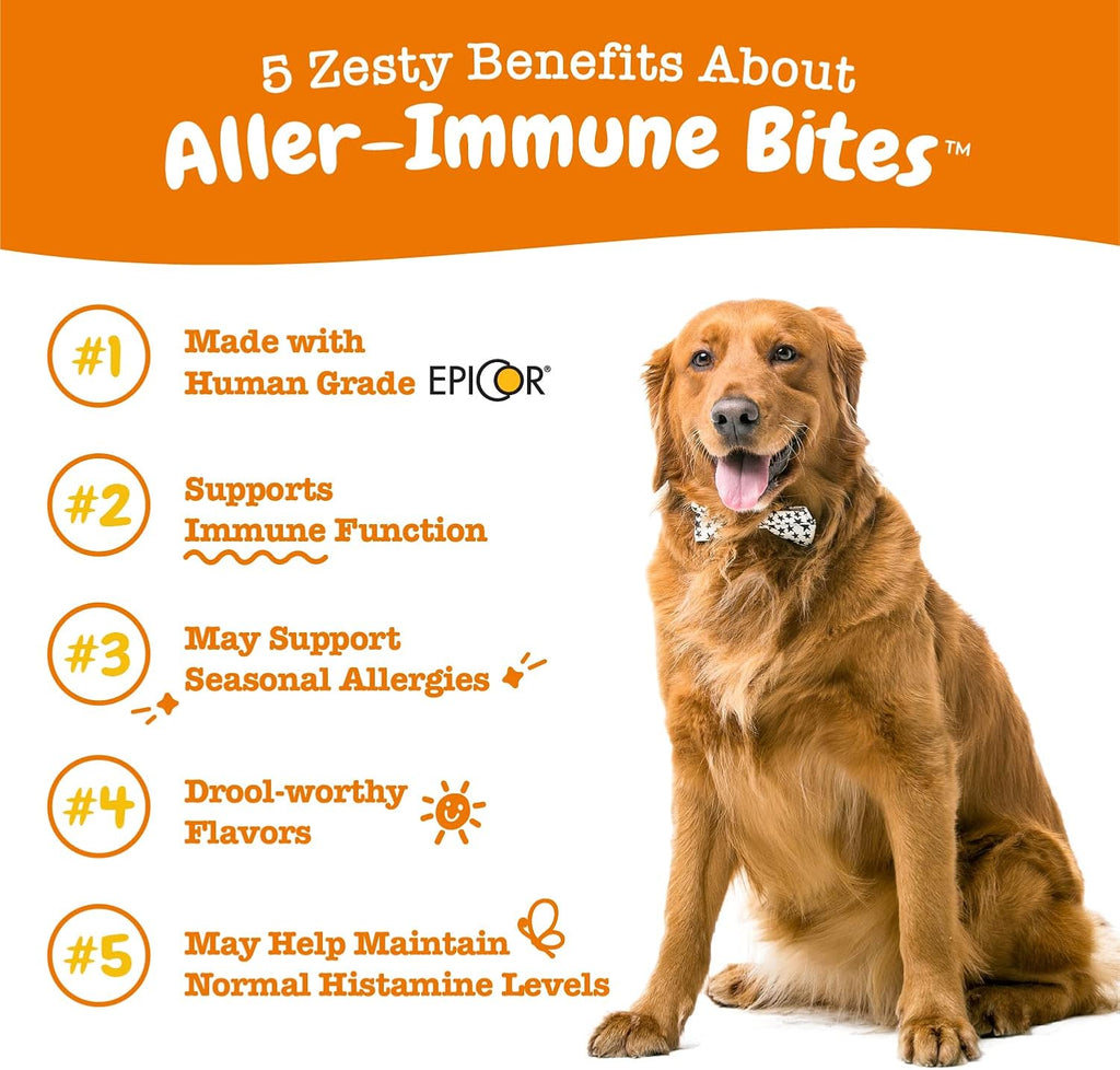 Zesty Paws Allergy Immune Supplement for Dogs Lamb - con Omega 3 Aceite de Salmón Salvaje de Alaska & EpiCor + Prebióticos y Probióticos Digestivos - Anti Picor y Puntos Calientes - 90 Count, 4 Pack